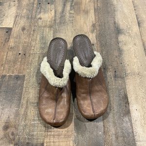 Bare Trap slip on mule wedges leather and faux fur